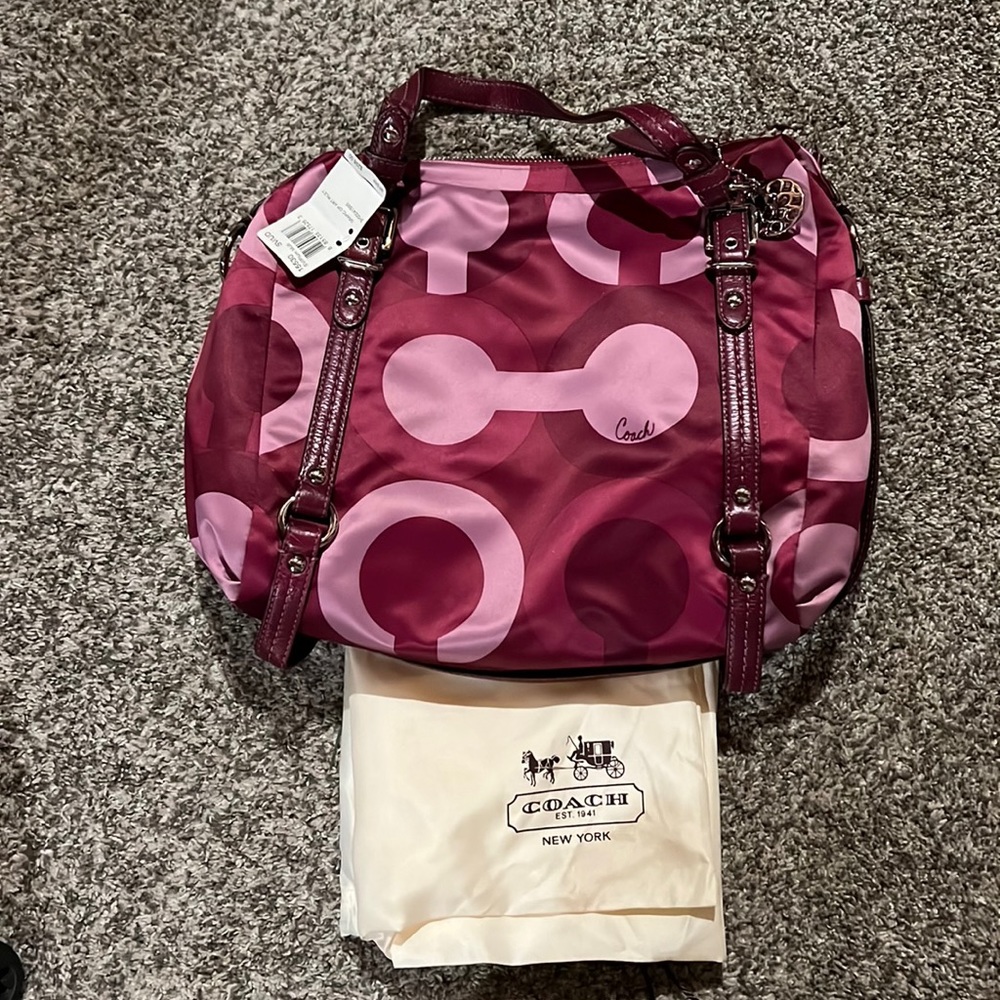 NWT Coach 15530 Alexandra Riley Purple plum Convertible Signature Satchel